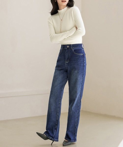 DAY CLOSET（デイ クローゼット）の「【大きいサイズ有/全周裏ゴム/2段階調整可】ウォッシュ加工ストレートデニムパンツ レディース（デニムパンツ・レディース・ブルー/ライトブルー/ブラック/インディゴブルー・2XL/XL/L/S/M）」の22枚目の写真