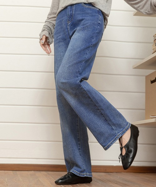 DAY CLOSET（デイ クローゼット）の「【大きいサイズ有/全周裏ゴム/2段階調整可】ウォッシュ加工ストレートデニムパンツ レディース（デニムパンツ・レディース・ブルー/ライトブルー/ブラック/インディゴブルー・2XL/XL/L/S/M）」の19枚目の写真