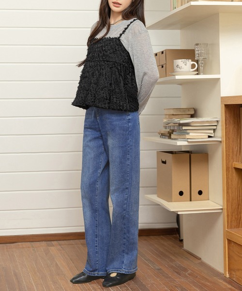 DAY CLOSET（デイ クローゼット）の「【大きいサイズ有/全周裏ゴム/2段階調整可】ウォッシュ加工ストレートデニムパンツ レディース（デニムパンツ・レディース・ブルー/ライトブルー/ブラック/インディゴブルー・2XL/XL/L/S/M）」の16枚目の写真