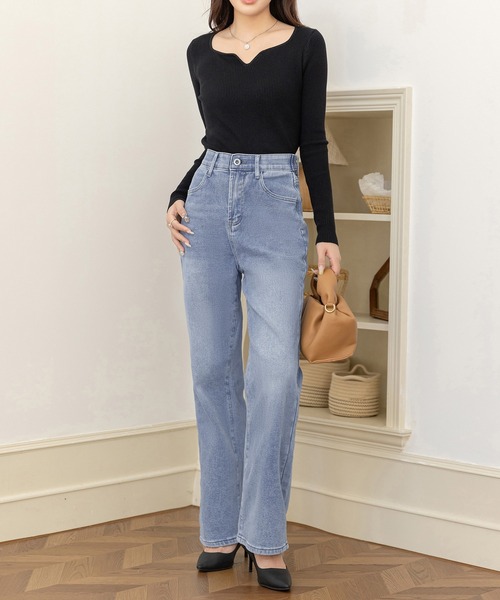 大きいサイズ有/全周裏ゴム/2段階調整可】ウォッシュ加工ストレート