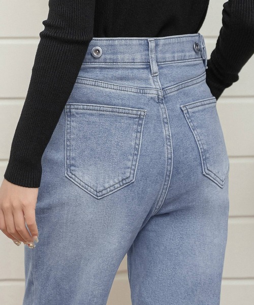 DAY CLOSET（デイ クローゼット）の「【大きいサイズ有/全周裏ゴム/2段階調整可】ウォッシュ加工ストレートデニムパンツ レディース（デニムパンツ・レディース・ブルー/ライトブルー/ブラック/インディゴブルー・2XL/XL/L/S/M）」の11枚目の写真