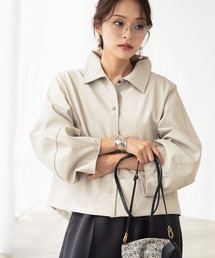 ランタンスリーブ フェイクレザー ジャケット