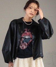 ランタンスリーブ フェイクレザー ジャケット