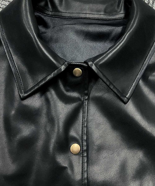 ELFRANK(エルフランク)の「ランタンスリーブ フェイクレザー ジャケット(ブルゾン・レディース・ブラック/ライトベージュ・M/L)」の9枚目の写真