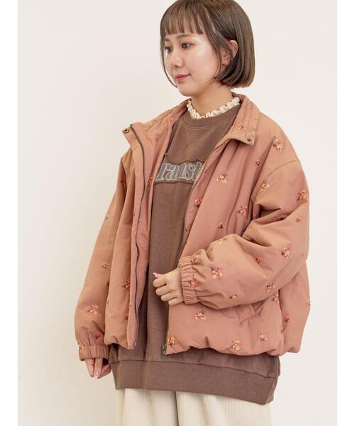 小花総刺繍中綿ジャケット（ノーカラージャケット）｜Samansa Mos2