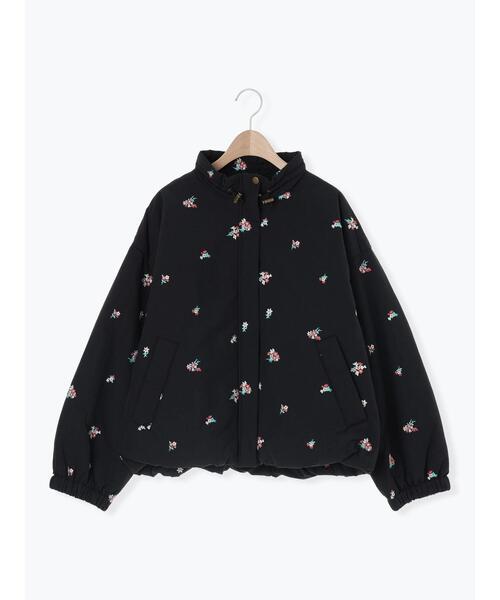 小花総刺繍中綿ジャケット（ノーカラージャケット）｜Samansa Mos2