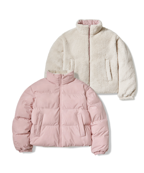 MUSINSA STANDARD WOMAN（ムシンサスタンダードウーマン）の「ウィメンズデイリープファーリバーシブルフリースショートパディングジャケット[ピンク/クリーム]（ダウンジャケット/コート・レディース・その他・SMALL/MEDIUM/LARGE/X-SMALL）」の4枚目の写真