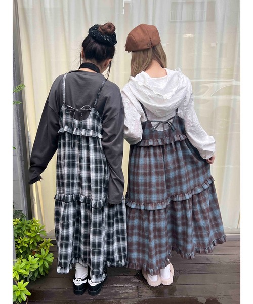 WC(ダブル シー)の「ネルチェックロングキャミワンピース(ワンピース・レディース・ブラック/ブラウン・FREE)」の11枚目の写真