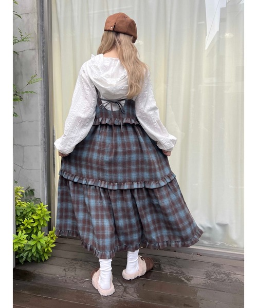 WC(ダブル シー)の「ネルチェックロングキャミワンピース(ワンピース・レディース・ブラック/ブラウン・FREE)」の8枚目の写真