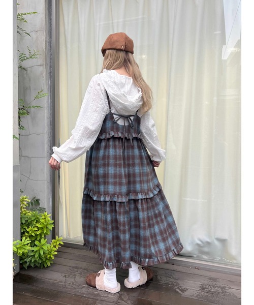 WC(ダブル シー)の「ネルチェックロングキャミワンピース(ワンピース・レディース・ブラック/ブラウン・FREE)」の9枚目の写真