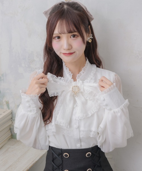 couture BY ROJITA（クチュールバイロジータ）の「レース切替ボウタイラッフルブラウス（シャツ/ブラウス・レディース・ホワイト/ブラック/パープル・FREE）」の10枚目の写真