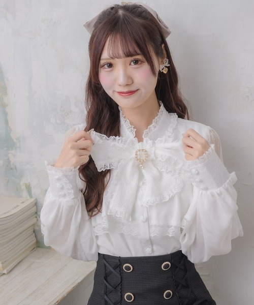 couture BY ROJITA（クチュールバイロジータ）の「レース切替ボウタイラッフルブラウス（シャツ/ブラウス・レディース・ホワイト/ブラック/パープル・FREE）」の11枚目の写真