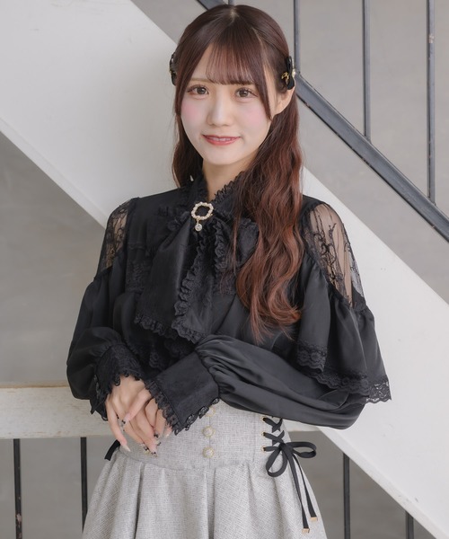 couture BY ROJITA（クチュールバイロジータ）の「レース切替ボウタイラッフルブラウス（シャツ/ブラウス・レディース・ホワイト/ブラック/パープル・FREE）」の15枚目の写真