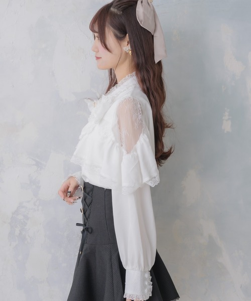 couture BY ROJITA（クチュールバイロジータ）の「レース切替ボウタイラッフルブラウス（シャツ/ブラウス・レディース・ホワイト/ブラック/パープル・FREE）」の7枚目の写真