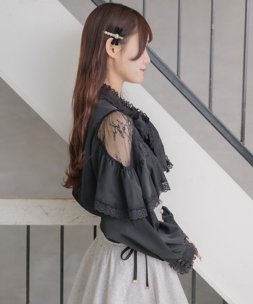 couture BY ROJITA（クチュールバイロジータ）の「レース切替ボウタイラッフルブラウス（シャツ/ブラウス・レディース・ホワイト/ブラック/パープル・FREE）」の17枚目の写真