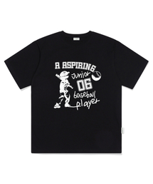 ベースボールジュニアプリントオーバーサイズ半袖Tシャツブラック