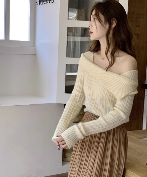 Beststore(ベストストア)の「リブニットセーター カットソー長袖 春秋冬(ニット/セーター・レディース・ブラック/グレー/ベージュ/ライトベージュ・FREE)」の15枚目の写真