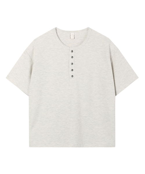 WESLEYHYUSTON(ウェズリーユーストン)の「W metal button henley neck knit grey(Tシャツ/カットソー・メンズ・その他・X-LARGE/MEDIUM/LARGE)」の1枚目の写真