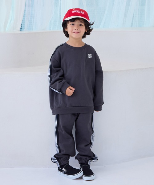 MARKEY'S（マーキーズ）の「【LSP WOW!】セットアップ　裏起毛ワンポイントサイドラインBIGスウェット（セットアップ・キッズ・アイボリー/グリーン/ブラウン/ネイビー/チャコール・80/90/100/110/120/130/140/150）」の3枚目の写真