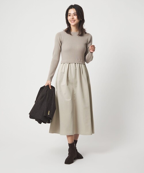 green label relaxing（グリーンレーベルリラクシング）の「タフタ ドッキング ワンピース ウォッシャブル（ワンピース・レディース・ライトグレー/ブラック・FREE）」の5枚目の写真