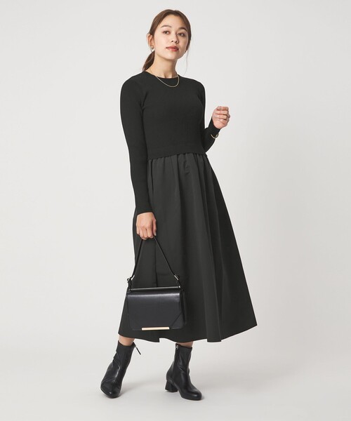 green label relaxing（グリーンレーベルリラクシング）の「タフタ ドッキング ワンピース ウォッシャブル（ワンピース・レディース・ライトグレー/ブラック・FREE）」の9枚目の写真