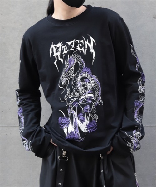 REZEN(リゼン)の「花魁×龍ロンT(Tシャツ/カットソー・メンズ・ローズ/レッドパープル・LARGE/MEDIUM)」の1枚目の写真