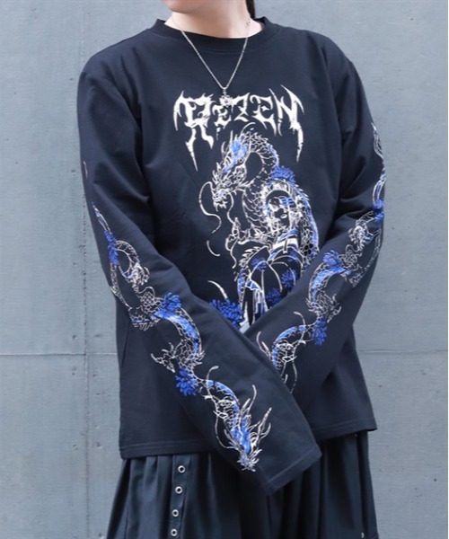 REZEN(リゼン)の「花魁×龍ロンT(Tシャツ/カットソー・メンズ・ローズ/レッドパープル・LARGE/MEDIUM)」の5枚目の写真