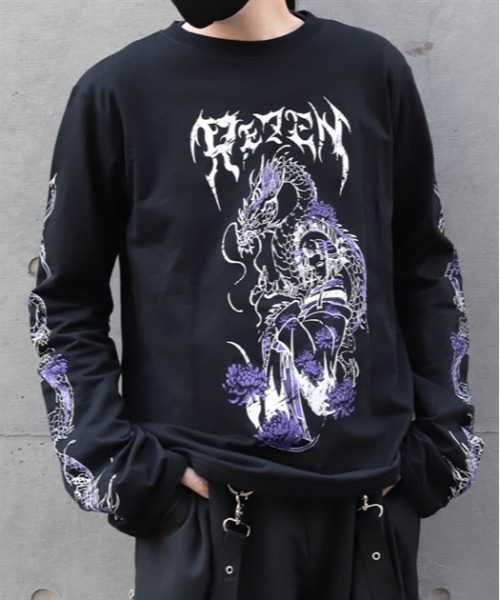REZEN(リゼン)の「花魁×龍ロンT(Tシャツ/カットソー・メンズ・ローズ/レッドパープル・LARGE/MEDIUM)」の8枚目の写真