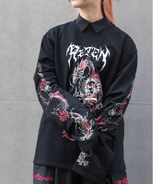REZEN(リゼン)の「花魁×龍ロンT(Tシャツ/カットソー・メンズ・ローズ/レッドパープル・LARGE/MEDIUM)」の12枚目の写真