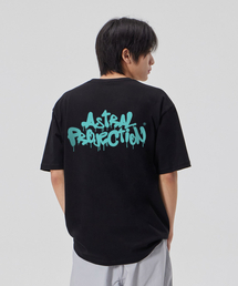 [ブラシグラフィティレタリングロゴ]コットンルーズフィット半袖Tシャツ_ブラック