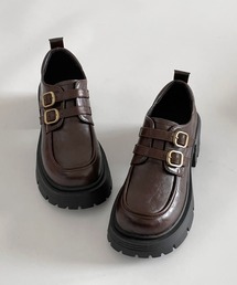 +6.5cm 厚底 ダブルベルト ヒール ローファー 471
