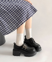 厚底 ダブルベルト ヒール ローファー 471