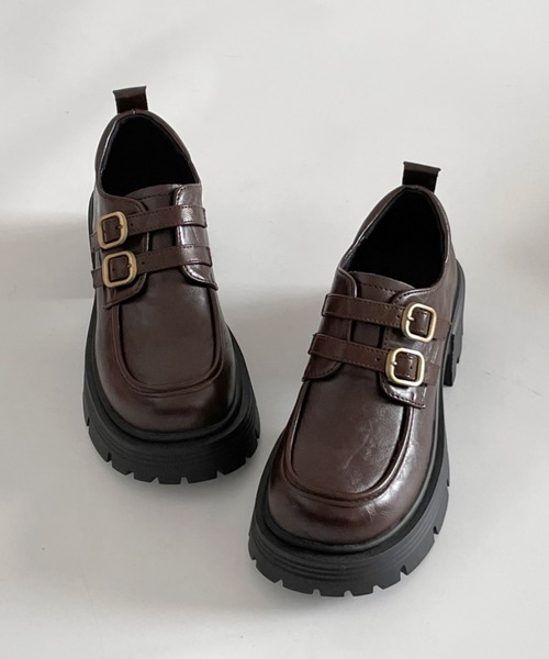Shoes in Closet(シューズインクローゼット)の「厚底 ダブルベルト ヒール ローファー 471(ローファー・レディース・ブラック/ダークブラウン・S/M/L/LL)」の6枚目の写真