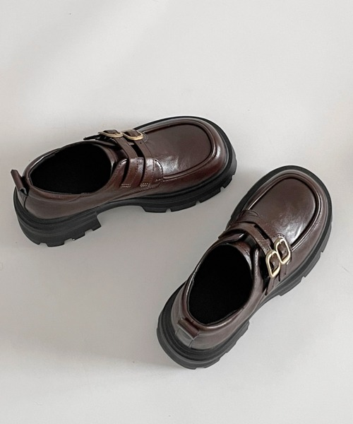 Shoes in Closet(シューズインクローゼット)の「厚底 ダブルベルト ヒール ローファー 471(ローファー・レディース・ブラック/ダークブラウン・S/M/L/LL)」の7枚目の写真
