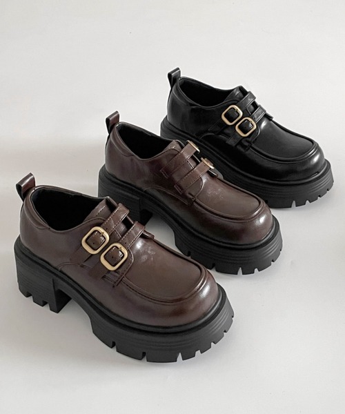Shoes in Closet(シューズインクローゼット)の「厚底 ダブルベルト ヒール ローファー 471(ローファー・レディース・ブラック/ダークブラウン・S/M/L/LL)」の8枚目の写真