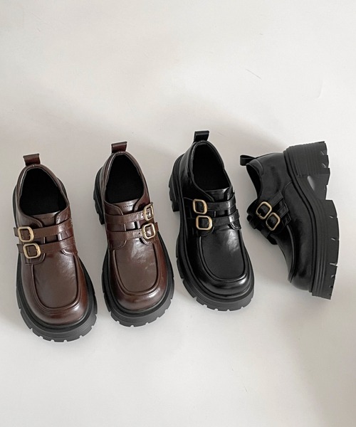 Shoes in Closet(シューズインクローゼット)の「厚底 ダブルベルト ヒール ローファー 471(ローファー・レディース・ブラック/ダークブラウン・S/M/L/LL)」の9枚目の写真
