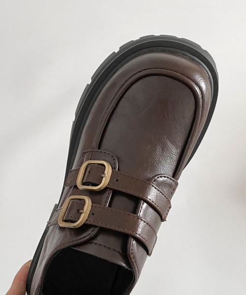 Shoes in Closet(シューズインクローゼット)の「厚底 ダブルベルト ヒール ローファー 471(ローファー・レディース・ブラック/ダークブラウン・S/M/L/LL)」の10枚目の写真