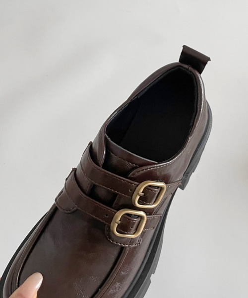 Shoes in Closet(シューズインクローゼット)の「厚底 ダブルベルト ヒール ローファー 471(ローファー・レディース・ブラック/ダークブラウン・S/M/L/LL)」の11枚目の写真