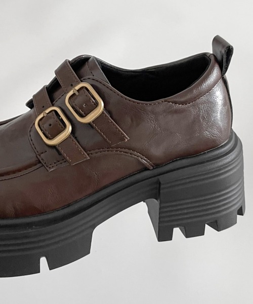 Shoes in Closet(シューズインクローゼット)の「厚底 ダブルベルト ヒール ローファー 471(ローファー・レディース・ブラック/ダークブラウン・S/M/L/LL)」の12枚目の写真