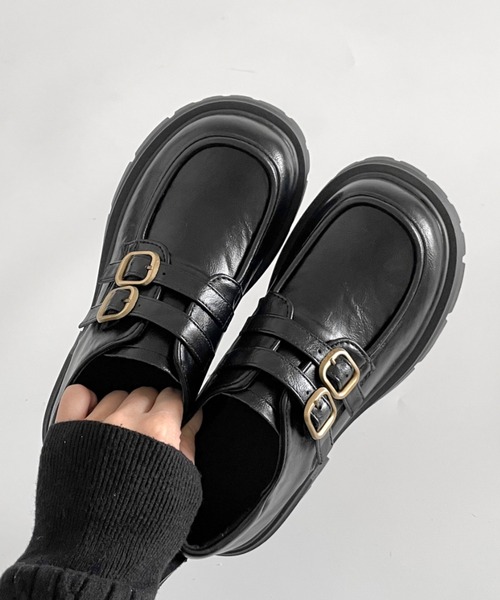 Shoes in Closet(シューズインクローゼット)の「厚底 ダブルベルト ヒール ローファー 471(ローファー・レディース・ブラック/ダークブラウン・S/M/L/LL)」の14枚目の写真