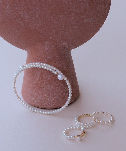 Pearl Flow K18 淡水パールワイヤーリング ミラーボールバーハーフ