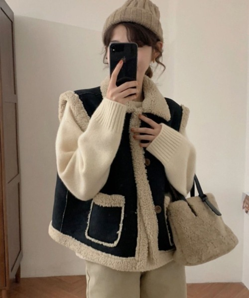 Ritzy(リッツィー)の「フェイクムートンベスト(ベスト・レディース・ブラック/ブラウン・M)」の7枚目の写真