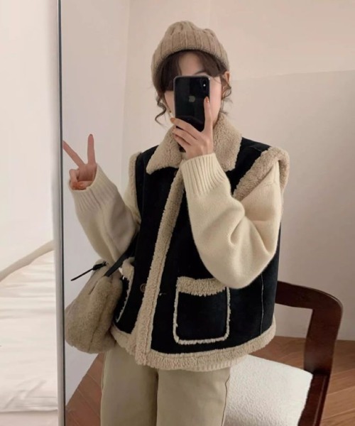 Ritzy(リッツィー)の「フェイクムートンベスト(ベスト・レディース・ブラック/ブラウン・M)」の9枚目の写真