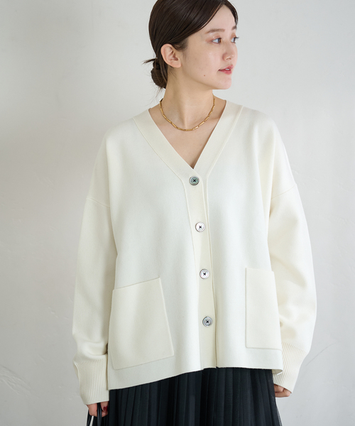 スーパーファインスムースVネックミドルカーディガン（カーディガン