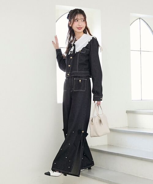 MAJESTIC LEGON(マジェスティックレゴン)の「フリルカラー&ブローチセットGジャン(デニムジャケット・レディース・ブラック/サックスブルー・MEDIUM/SMALL)」の13枚目の写真