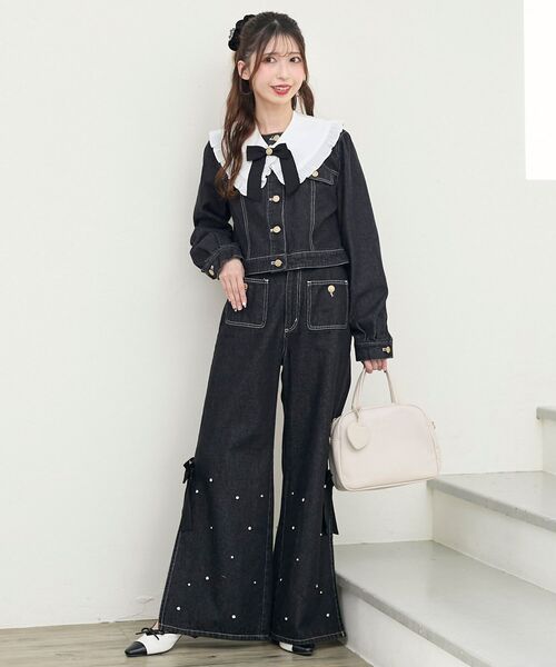 MAJESTIC LEGON(マジェスティックレゴン)の「フリルカラー&ブローチセットGジャン(デニムジャケット・レディース・ブラック/サックスブルー・MEDIUM/SMALL)」の15枚目の写真