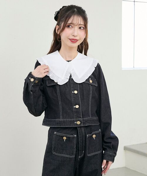 MAJESTIC LEGON(マジェスティックレゴン)の「フリルカラー&ブローチセットGジャン(デニムジャケット・レディース・ブラック/サックスブルー・MEDIUM/SMALL)」の21枚目の写真