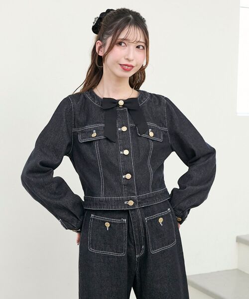 MAJESTIC LEGON(マジェスティックレゴン)の「フリルカラー&ブローチセットGジャン(デニムジャケット・レディース・ブラック/サックスブルー・MEDIUM/SMALL)」の22枚目の写真