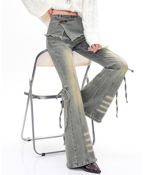 inst.ALL(インストール)の「サイドリボンラップ付きデニムフレアパンツ(デニムパンツ・レディース・ブルー・S/M/L)」の12枚目の写真
