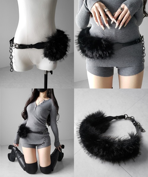 me+em select(ミームセレクト)の「ボリュームフェイクファーベルト / volume fake fur belt(ベルト・レディース・ブラック・FREE)」の5枚目の写真